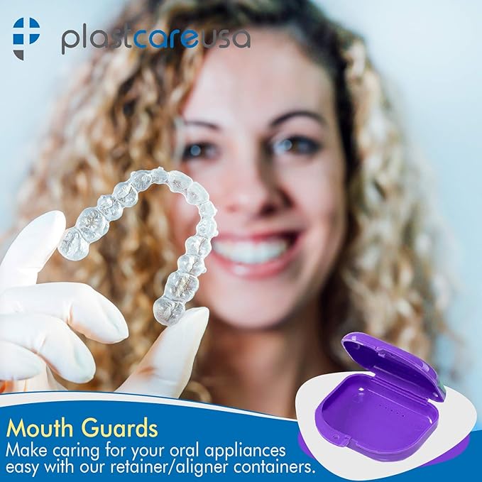 PlastCare USA Assorted Retainer Cases - 120 Individually Sealed Retainer Containers, Dental Storage Container for Aligners, Mouth Guards - Yellow, White, Pink, Green, Purple, Blue (10 Boxes of 12)