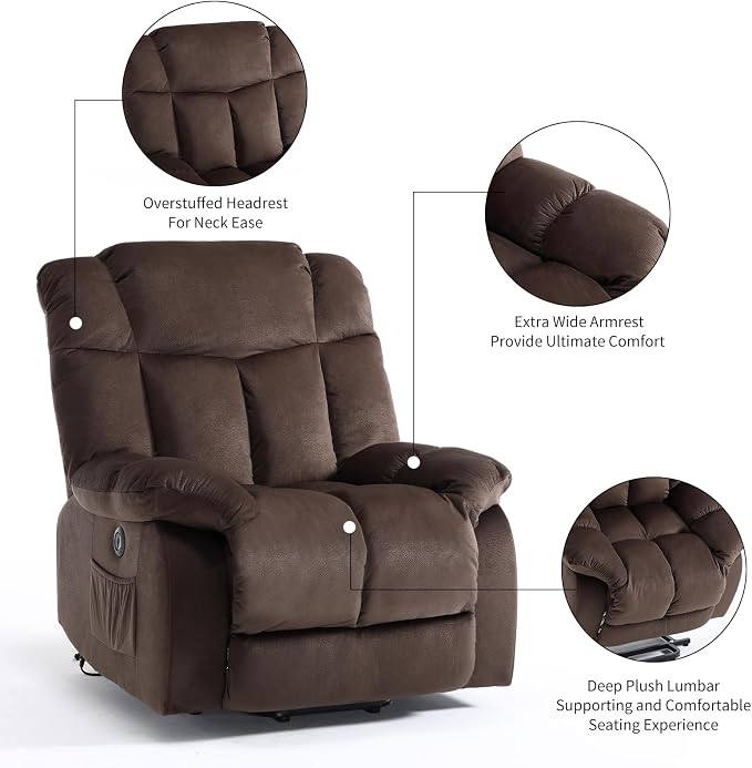 Power Lift Electric Recliner Chair for Elderly- Heavy Duty and Safety Motion Reclining Mechanism-Antiskid Fabric Sofa for Living Room, Chocolate