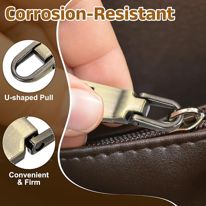 uxcell 10pcs Zipper Pull, 1.5 Inch Zinc Alloy Zip Puller Zipper Pull Replacement Sewing Zippers Tapes for Luggage Clothing Jackets Backpacks Boots, Bronze