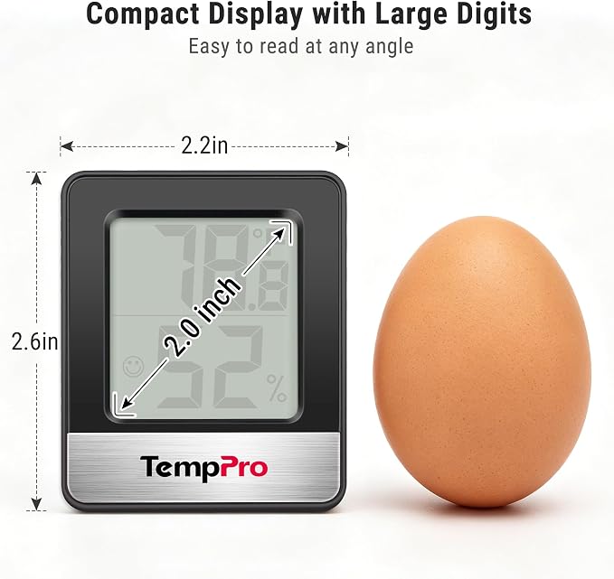 TempPro TempAir Digital Hygrometer Indoor Thermometer | Humidity Meter Room Thermometer with Temperature and Humidity Monitor Mini Hygrometer, Black