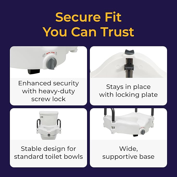Drive Medical 2-in-1 Raised Toilet Seat with Removable Padded Arms | Raised Toilet Seat Offers Removable Padded Arms and Secure Locking Attachment for Standard Toilets and Safety