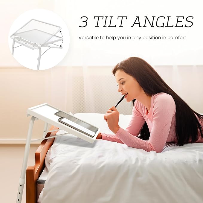 Adjustable TV Tray Table - 6 Height & 3 Tilt Angle Settings | Multifunctional Foldable Tray Table for Eating Laptop Dinner or Bed Use | Easy to Assemble & Store | Portable Desk