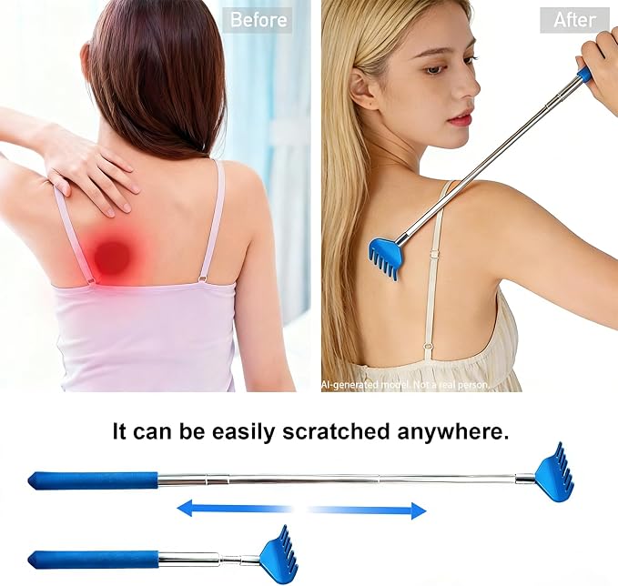 2 Pack Back scratchers Set,Stainless Steel Back Scratcher Extendable | Rubber Handles Stainless Heads,for Back,Neck,Shoulders,Beautiful Present Packaging Gifts for Thanksgiving,Christmas (Blue)