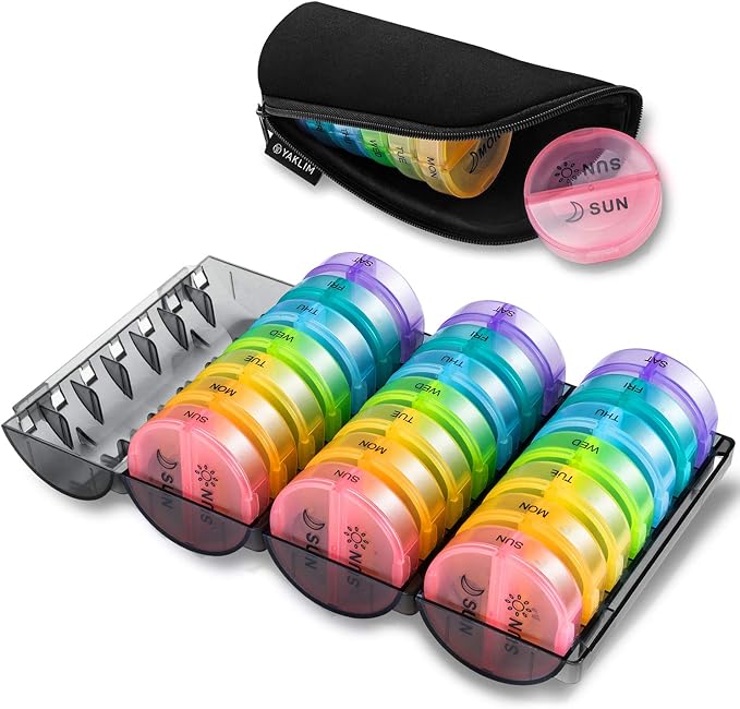 ［Upgrade］ Monthly Pill Organizer 2 Times A Day,One Month Box AM PM,Daily Cases Large 4 Week,Medication 28 Days Dispenser for Pills,Fish Oils, Vitamin,Supplement(Rainbow)…