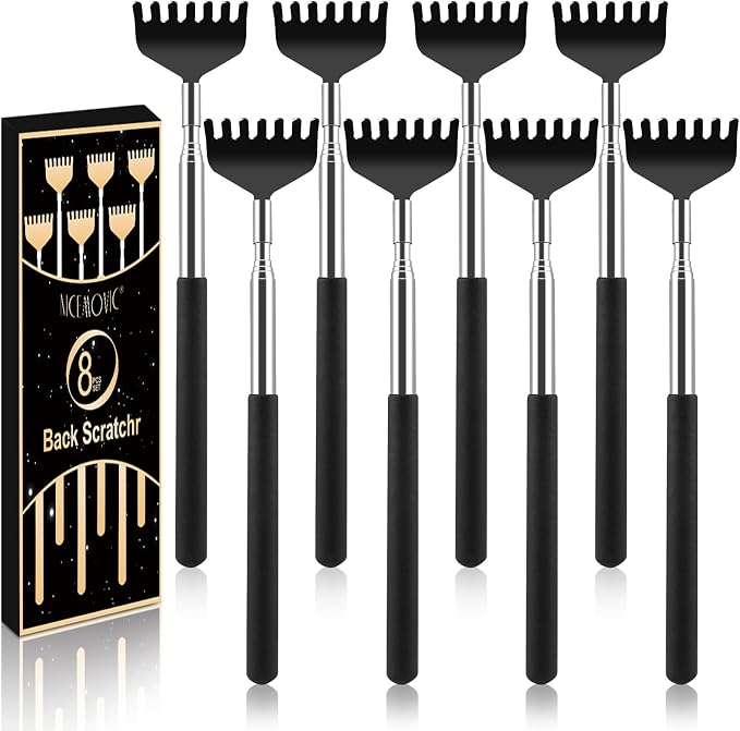 8 Pack Back Scratcher, Bulk Small Gifts for Adults Women | Christmas Stocking Stuffers for Women Men Teens, Prizes for Adults, Birthday Gag Gift for Mom Dad (Black)
