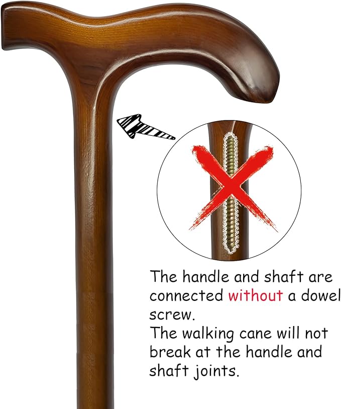FLYDRUM Wooden Walking Cane for Men and Women, One-Piece Wood Cane, 36 Inch Wood Walking Stick for Men and Women, Ergonomic Wood Cane for Seniors