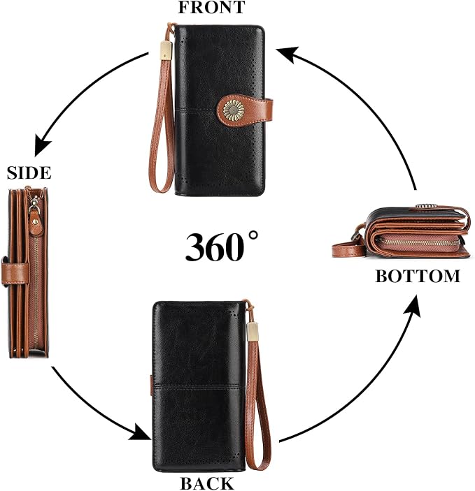 SENDEFN Wallets for Women Leather Credit Card Holder with RFID Blocking Large Capacity Wristlet | with RFID Blocking