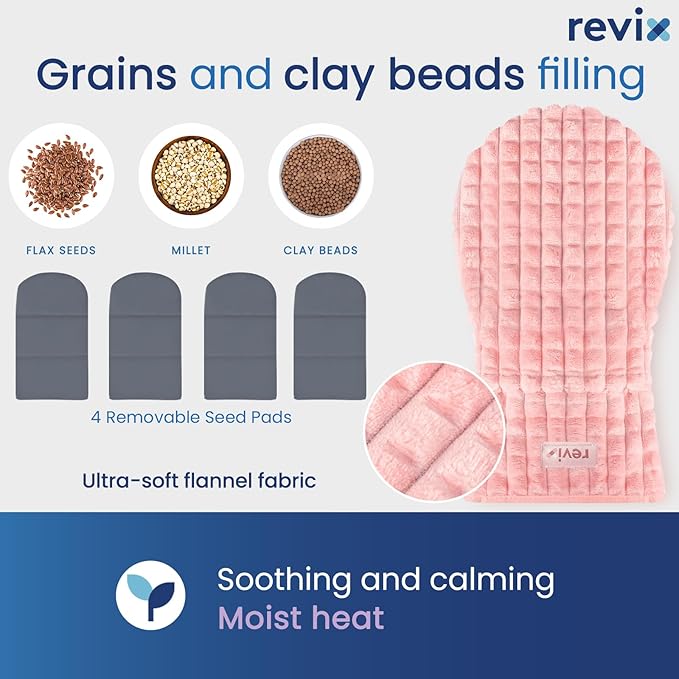 REVIX Microwavable Heating Mittens for Hands and Fingers, Heated Mittens for Women, Moist Heat Microwave Hand Warmers, Unscented Hand Muff for Hands Discomfort Relief, Pink, 1 Pair