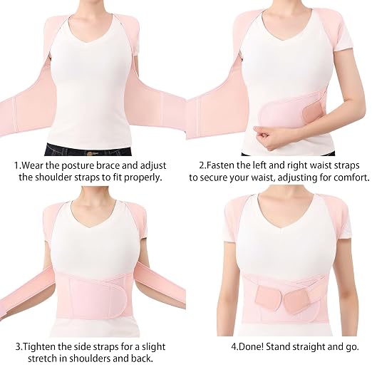 Back Brace Posture Corrector for Women and Men Full Support for Posture Correction & Scoliosis Hunchback Corrector de Postura para Hombre y Mujer Upper Thoracic Back Straightener Pink, XXX-Large