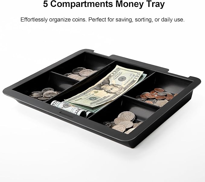 Jssmst Large Cash Box with Key Lock - Durable Metal Cash Box with Money Tray, 11.81 x 9.84 x 3.46 inches (X-Large, Black)