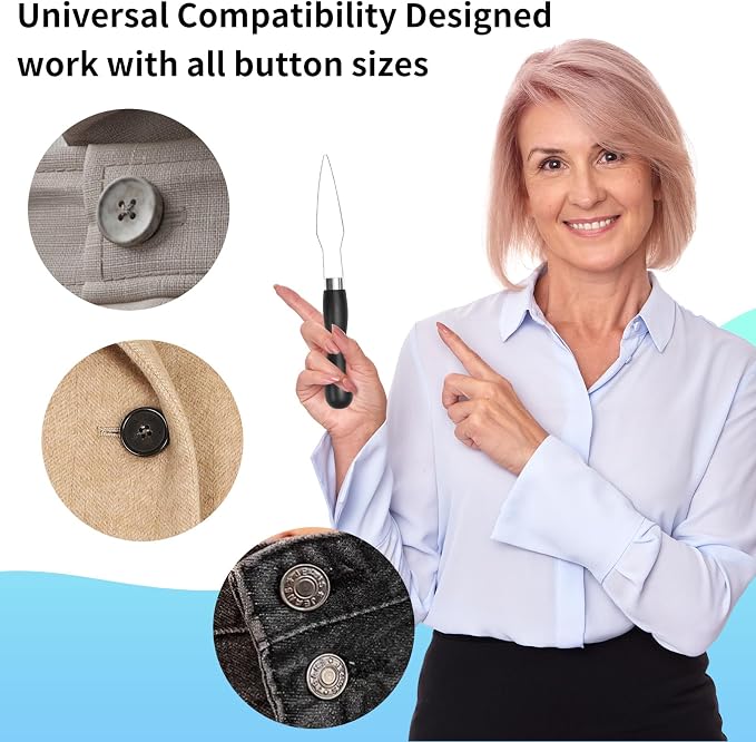 3-Pack Button Hook Tool for Seniors & Arthritis Sufferers | Button Hook Tool with heavy-duty steel loop, one-handed button assist for seniors & arthritis, on shirts/pants/dresses