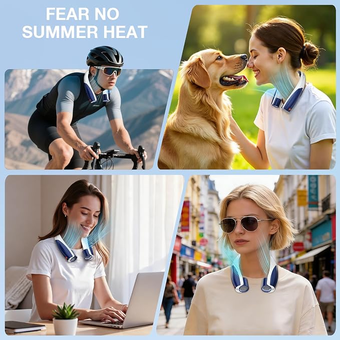 Portable Neck Fan, 6 Speeds Rechargeable Personal Fan with AI Chips, Hands-Free 360° Faster Cooling Wearable Fan, Ultra Quiet for Home, Office, Travel, Indoor, Outdoor - Navy Blue