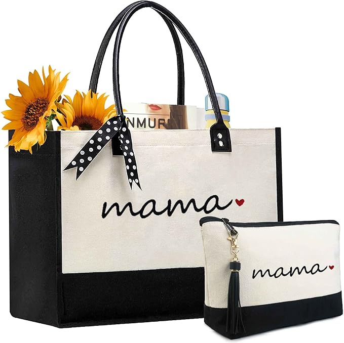 BeeGreen Christmas Gifts for Mom Mother Birthday Pregnancy Gift Canvas Tote Bag w Leather Handle & Magnetic Buckle for Expecting Mom Grandma