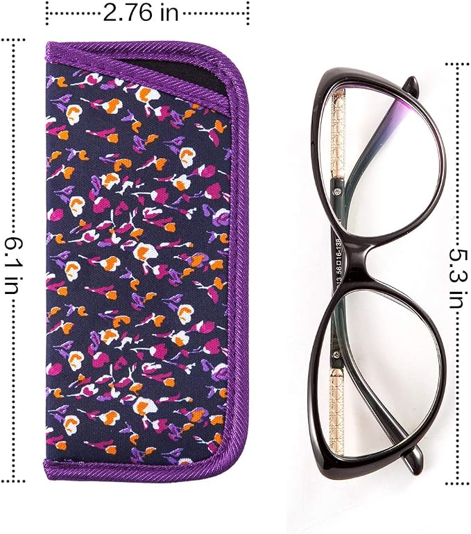 TRIUMPH VISION 3 Pack Reading Glasses Pouch Soft Case Eyeglass Sleeve Slim | Alternative to Bulky Case in bag, Lightweight Lined Padded Protect Optical lens Slip in, Cute Pattern Portable for Daily Use