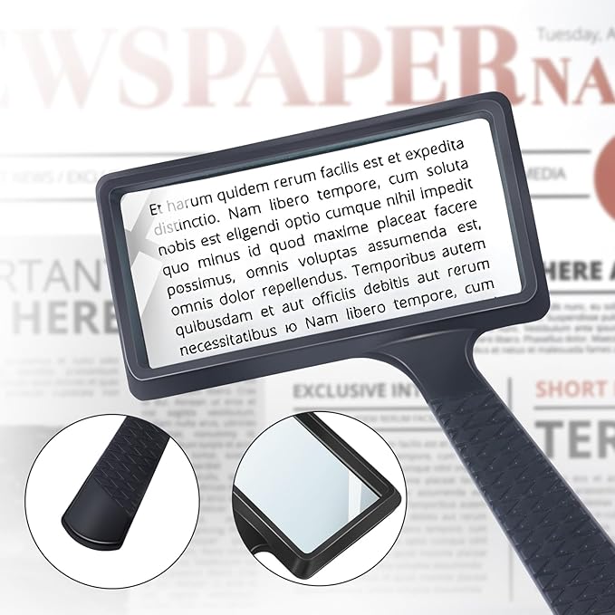 5X Rectangle Reading Magnifier, Large Handheld Magnifying Glass Scratch Resistant Glass Lens Seniors Reading, Hobbies, Repair, Observation(Black)
