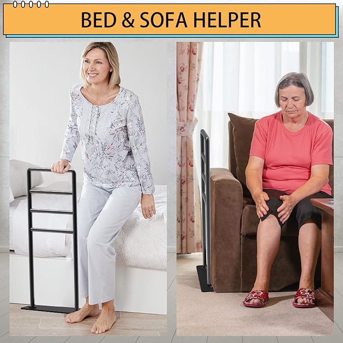 yeezoo Chair & Couch Stand Assist bar, Stand Assist Rail with Non-Slip Covers, Four Heights Heavy Duty Assist bar for Seniors Elderly, Adults and Others who Need Extra Help(Polished Black)