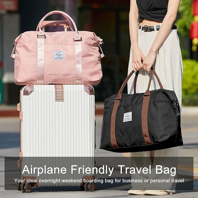 Womens travel bags, weekender carry on for women, sports Gym Bag, workout duffel bag, overnight shoulder Bag fit 15.6 inch Laptop (Large, Black)