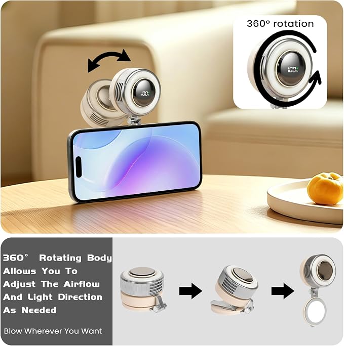 Portable Clip-On Fan, Mini USB Rechargeable 360° Rotatable Fan, Personal Fan 3-Speed Silent Mini Bladeless Fans (Sliver-2000mAh)
