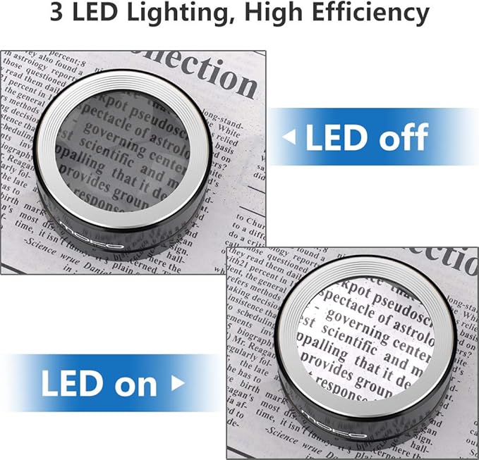 MoKo LED Lighted Desktop Magnifier Dome with 5X Magnification, Magnifying Glass with Light Large Viewing Area for Seniors Reading, Inspection, Exploring, Coins, Low Vision - Carrying Case Included