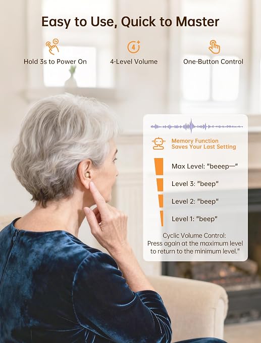OTC Hearing Aids for Seniors, Nearly Invisible Rechargeable Hearing Aids, 100+ Hours of Charging Case Usage, Super-Mini Invisible Design, Comfort Fit in Ear Canal, AI Noise Cancellation and Clear Sound, Suitable for Various Daily Scenarios