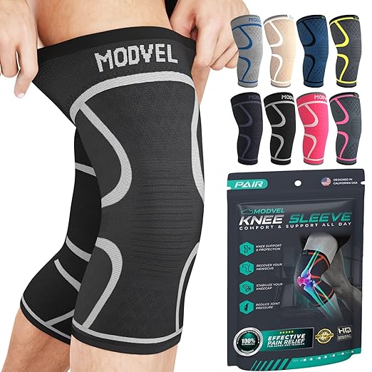 Modvel Compression Knee Brace for Women & Men - For Knee Pain, Compression Sleeve Knee Support for Meniscus Tear ACL & Arthritis Pain Relief Knee & Protection for Working Out, Running & All Sports