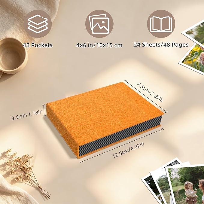 Popotop Photo Album 4x6 48 Pockets for Wedding Gifts,Linen Hardcover Picture Albums for Family Anniversary Baby Vacation Pictures