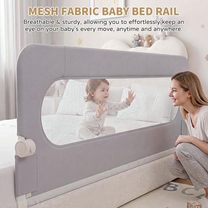 Bed Rail for Toddlers,71in Foldable Bed Rail for Baby, Baby Bed Rail Guard with Reinforced Carbon Steel Frame&Connectors for Twin Full Queen King Bed