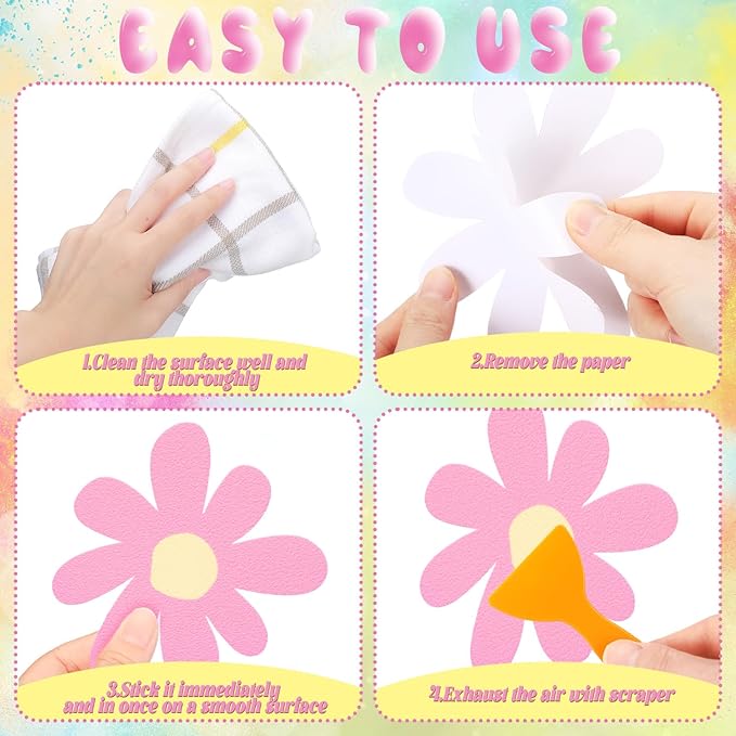 24 Pcs Non Slip Macaron Colors Flowers Bathtub Sticker Daisy Skidproof Shower Sticker Anti Slip Shower Decals Bathe Treads Adhesive Appliques Scraper Bright Adhesive Decal for Bathroom Decor