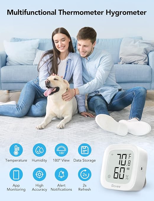 Govee WiFi Thermometer Hygrometer H5103 with Electronic Ink Display 2 Pack | Temp and humidity monitor with alert, 2.4G WiFi & Bluetooth, 2-yr data export. For bedroom, wine cellar, basement