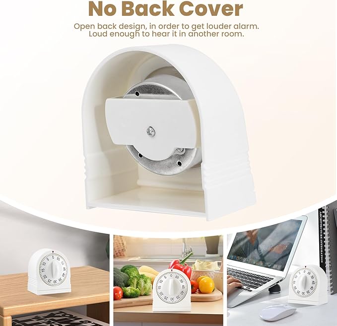 Kitchen Timers for Cooking, 60 Minute Wind Up - Chef Cooking Timer with Loud Alarm,100% Mechanical Desk Timer -No Batteries Required - Manual Countdown timers for Home, Study and Cooking (White)