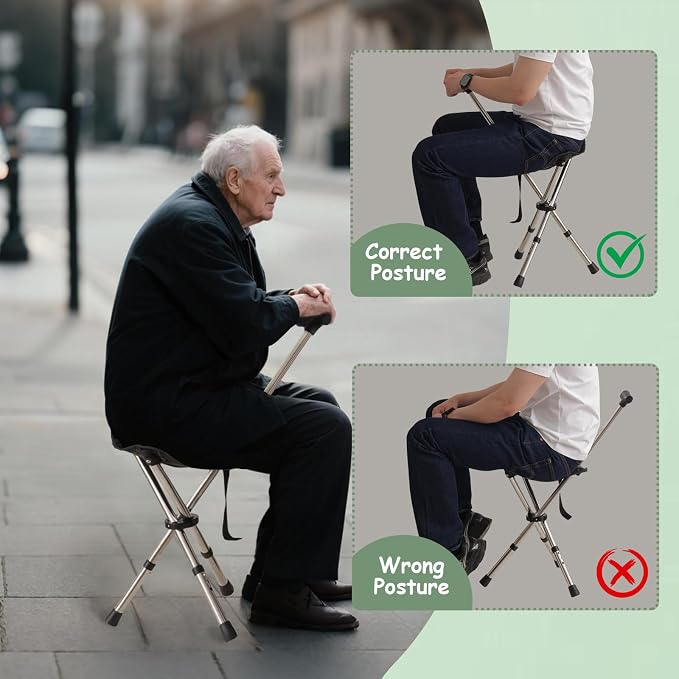 King Mills Lightweight Portable Stools for Adults Heavy Duty, Adjustable Walking Chair for Adults, Anti-Slip Cane Seat Walking Stick Folding Seat 250 Lbs Above Ideal for Camping & Hiking