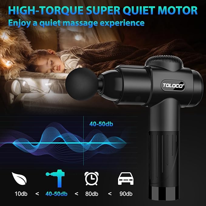 TOLOCO Massage Gun, Deep Tissue Back Massage for Athletes for Pain Relief, Percussion Massager with 10 Massages Heads & Silent Brushless Motor, Christmas Gifts for Women, Men, Black
