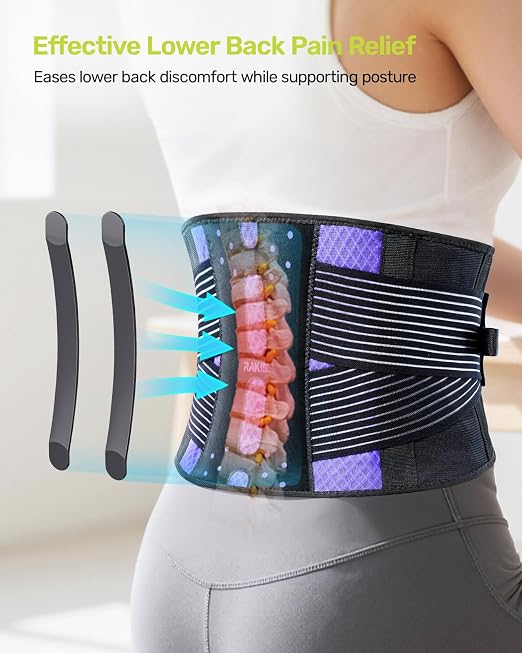 Rakiie Slim Back Brace for Lower Back Pain Relief, Lightweight & Breathable Back Support Brace for Men Women, Ergonomic Light Lumbar Support for Everyday Wear, Purple M