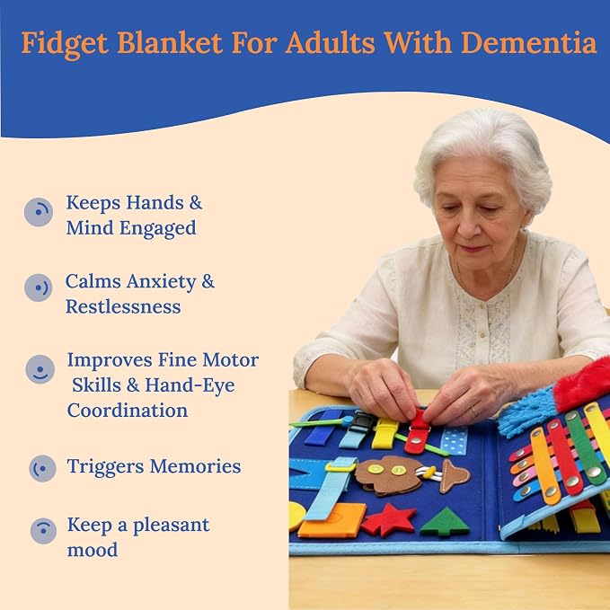 Fidget Blanket for Adults with Dementia, Activities for Dementia Boredom, Alzheimers Product for Elderly, Multi-Sensory Stimulation Relieves Anxiety | colorful and fun,simple to play