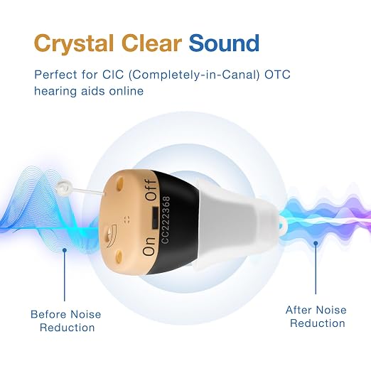 Rechargeable Hearing Aids for Adults Seniors, 1 Pair Completely-in-Canal (CIC) Hearing Aids for Adults Seniors Rechargeable OTC Hearing Aids Black