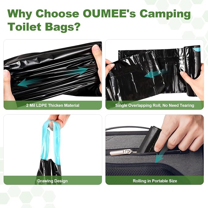 50 Pack Camping Toilet Bags, 8 Gallon Portable Toilet Bags | Toilet Waste Bags, Leak-Proof Potty Liners Trash Bags for Outdoor Camping Toilet Bucket,Traveling, RV Trip