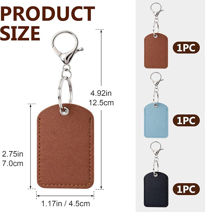 3pcs 2.3x1.8in Key Fob Holder, PU Leather RFID Key Case Protector with Ring, Proximity ID Card Keychain Case Cover