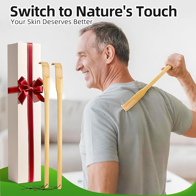 Back Scratcher, 2 Pieces 16.5" Natural Strong Sturdy Traditional Bamboo Wooden Body Relaxation Massager for Itching Relief, Best Gift for Parents, Friends, Yourself and More. | Wooden Back Scratchers for Scratching Itches,Best Gift for Father's Day Pre...