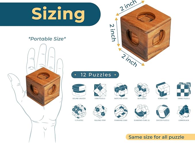 BSIRI 12 in 1 3D Wood Puzzle Box Set - Wooden Brain Teaser Puzzles for Adults Interlocking Toys Games for IQ and Mind Ideal for Patio Decor Desk Office and Unique Gift Hand Game (12 Games)