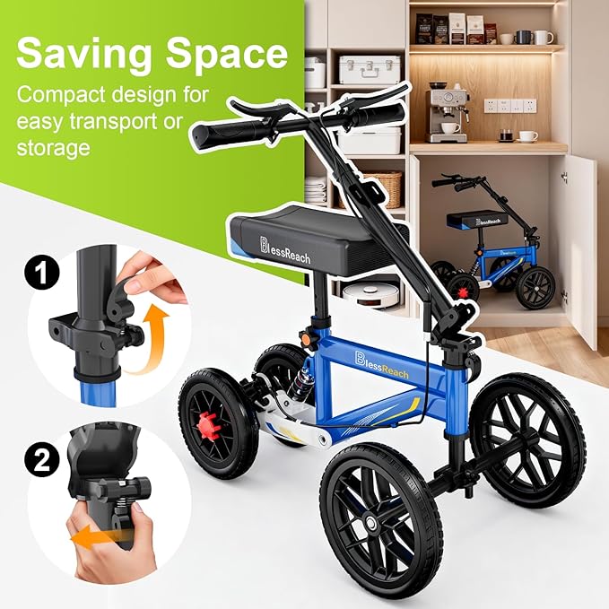 All Terrain Steerable Knee Scooter Crutch Alternative，Deluxe Medical Scooter Double Handbrake,for Adults Injured Ankle & Foot Recovery Scooter in Blue