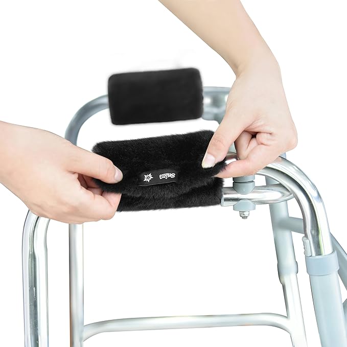 SPRING SEAON Walker Hand Pads Fluffy Walker Handle Cushions Non-Slip Universal Walker Grips Padded Hand Covers Soft Pads for Walkers for Seniors Walker Pads for Handles Folding Rolling Wheelchair, Rollator Handle, Elderly Grippers 2 Pack