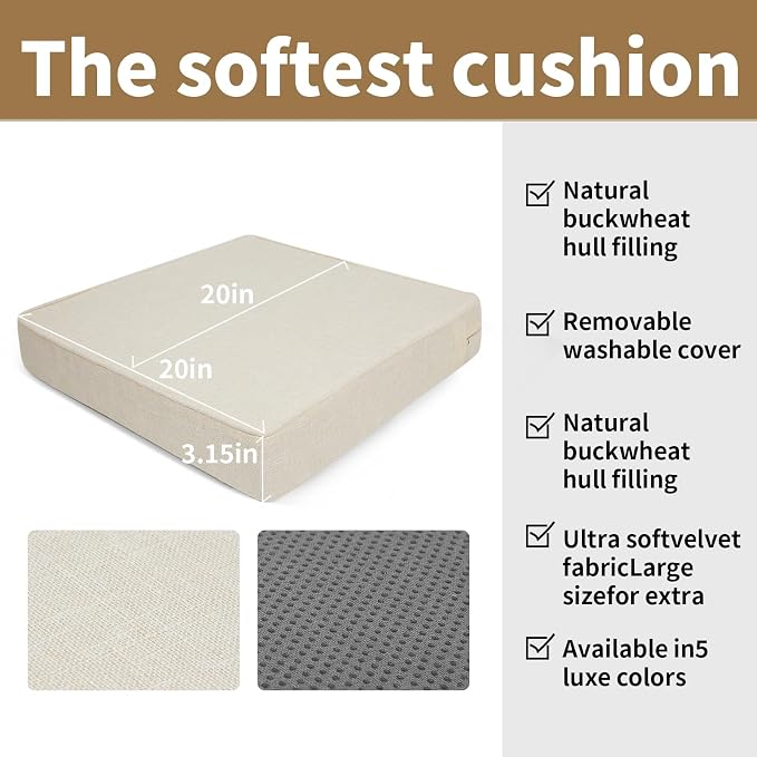 BUYUE Chair Lifting Cushion for Elderly 20" x 20" x 3", Friendly Woven Fabric High-Density Foam Recliner Chair Pad Couch Armchair Seat Cushion, Beige