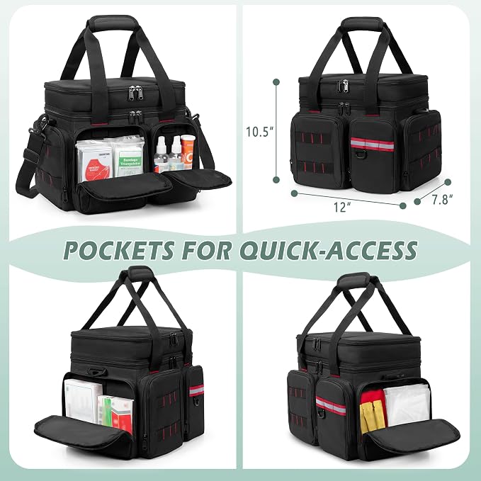 Marscamd Medicine Organizer Bag with Insulated Pocket, Black (Bag Only) | Pill Bottle Storage Bag with 4 Customized Dividers & Shoulder Strap for Medication, Insulin and First Aid Supplies