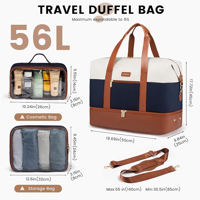 LOVEVOOK Weekender Bag for Women, Large Duffle Bag for Travel with 2 Packing Cubes, Carry on Overnight Bag with Shoe Compartment, Mom Hospital Bags for Labor and Delivery
