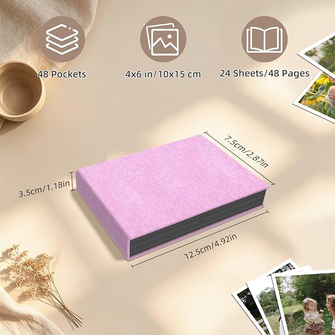 Popotop Photo Album 4x6 48 Pockets for Wedding Gifts,Linen Hardcover Picture Albums for Family Anniversary Baby Vacation Pictures