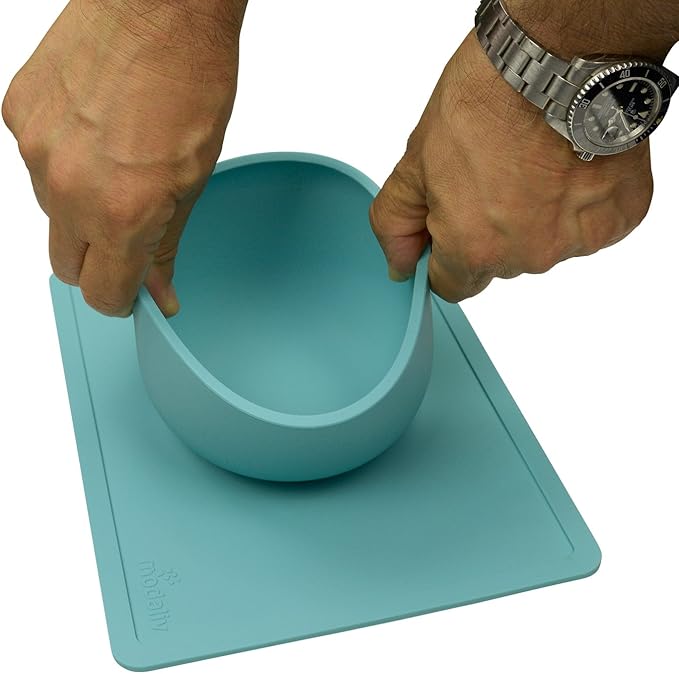 Modaliv 34oz Adult Scooper Bowl with Suction Base – Adaptive Silicone Placemat for Stroke Recovery, Elderly, or Disabled – Microwave & Dishwasher Safe – Non-Slip Feeding Aid (Turquoise)
