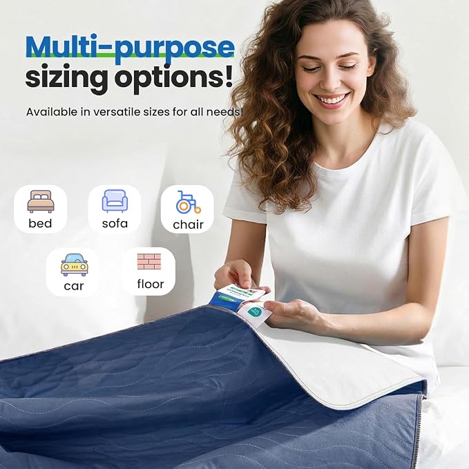 Washable Underpads,34"x36" (Pack of 4) Navy - Heavy Absorbency Incontinence Bed Pads for Adults, Kids & Pets - Waterproof Reusable Protective Pad for Bed, Sofa, Furniture & Floor