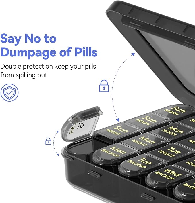 Zoksi Pill Organizer 4 Times a Day, 7 Day Pill Box with Removable Daily Cases, Large Medicine Organizer for Pills, Vitamins and Supplements, Easy Open 180 Degree Lids, Travel Pill Case