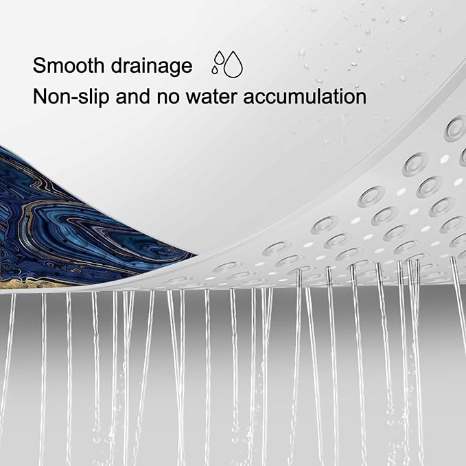 LNOND Marble Bath Tub Mat Non Slip, Extra Long 40 X 16 Inch Anti Slip Mat for Bathtub, Blue Luxury Marble Shower Mat with Drain Holes and Suction Cups, Machine Washable