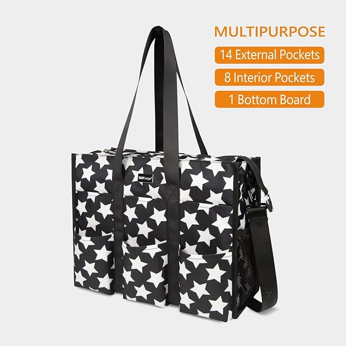 TOPDesign Utility Water Resistant Tote Bag with 22 Pockets, Top Zipper Closure & Thick Bottom Support, for Working Women